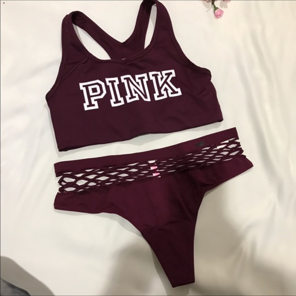 PINK Victoria's Secret Other - Burgundy VS PINK bra / Thong set size M